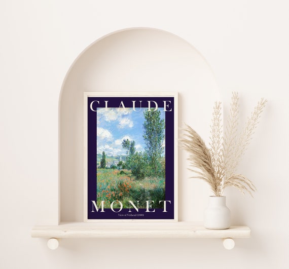 Claude Monet Art Print Modern Vintage Poster Exhibition Wall Art Monet Wall Art Vintage Wall Art View Of Vetheuil Navy Blue