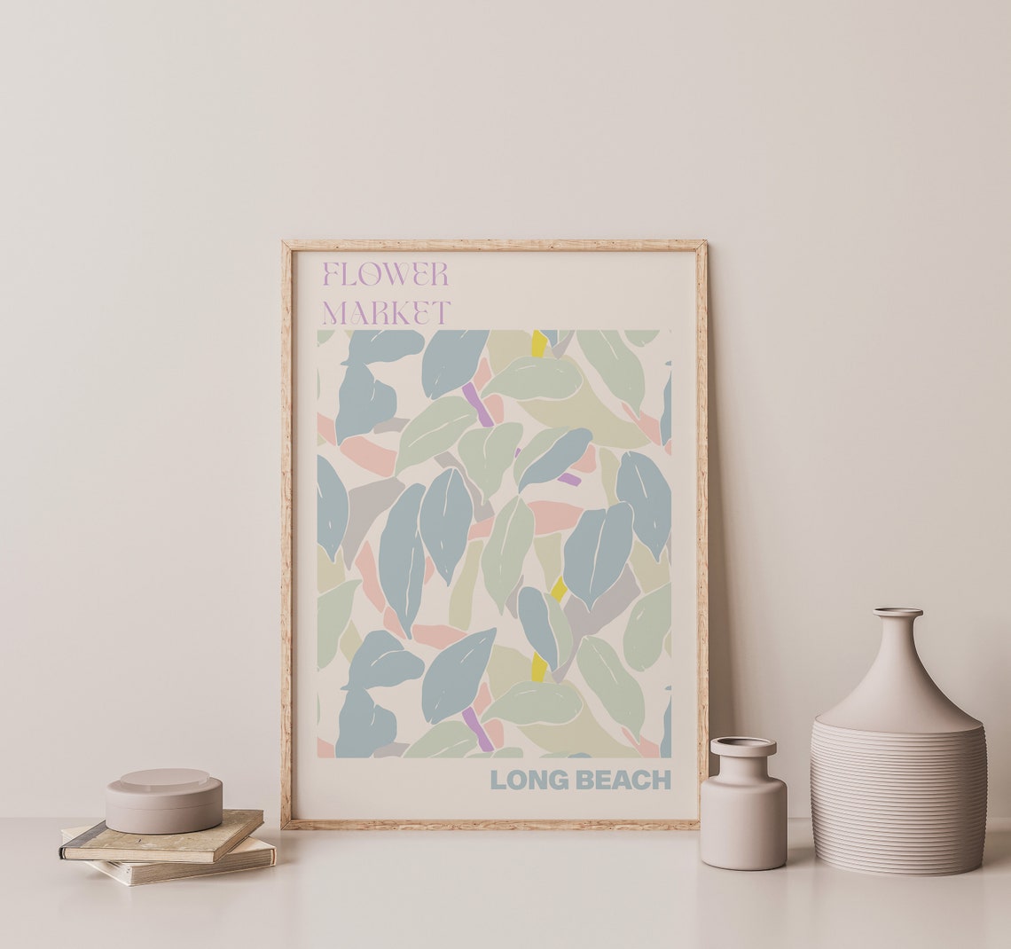Long Beach Flower Market Soft Pastel Leaf Pattern Art Poster - Image 2