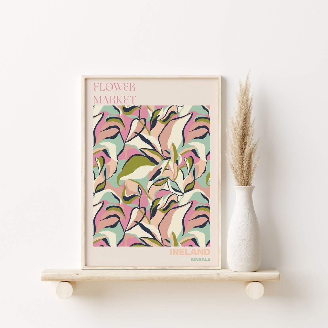 Ireland Kinsale Flower Market Abstract Pink Green Leaf Art Poster - Image 3