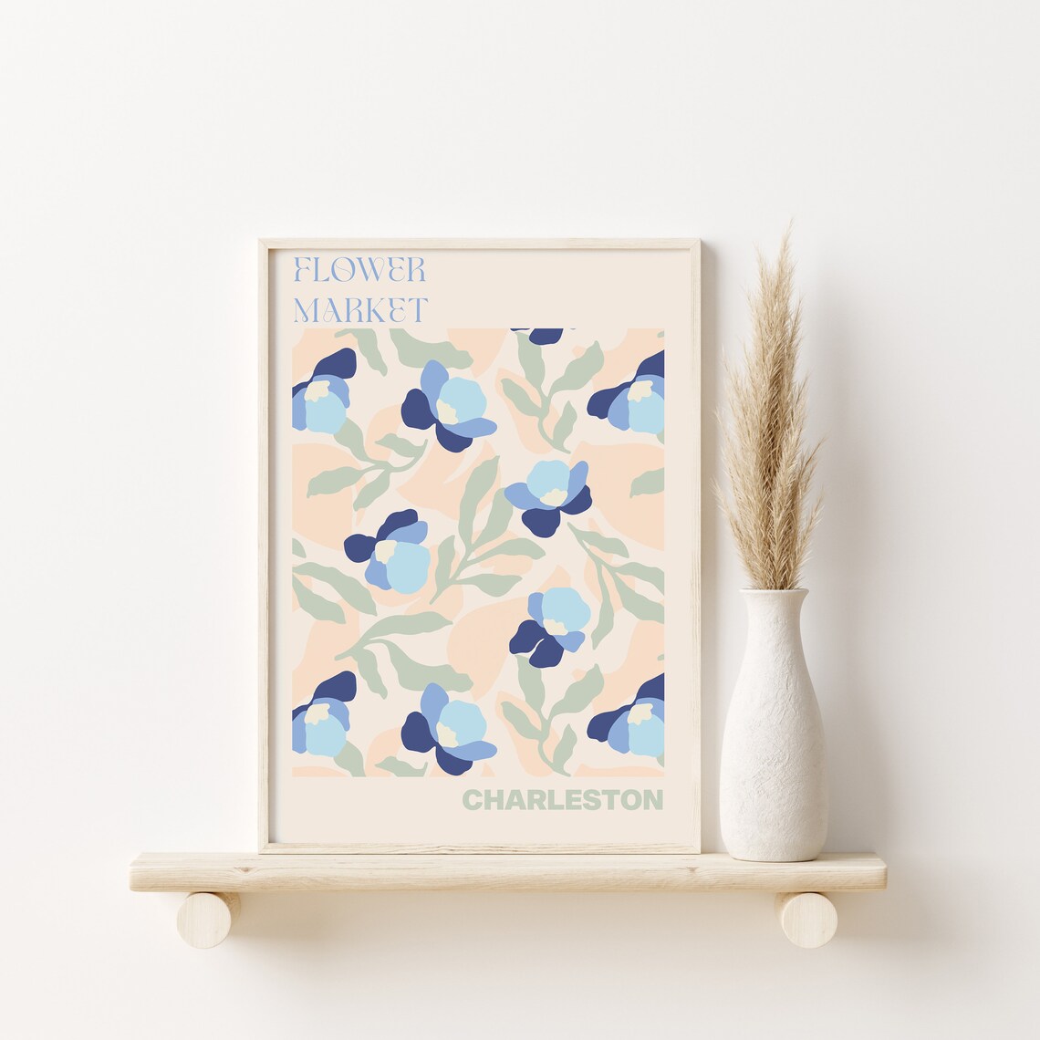 Charleston Flower Market Soft Blue Floral Vintage Style Poster - Image 2