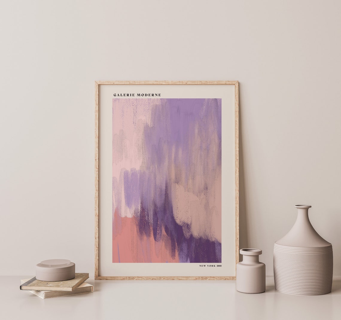 Galerie Moderne Lavender Coral Vertical Brushwork Abstract Poster - Image 2