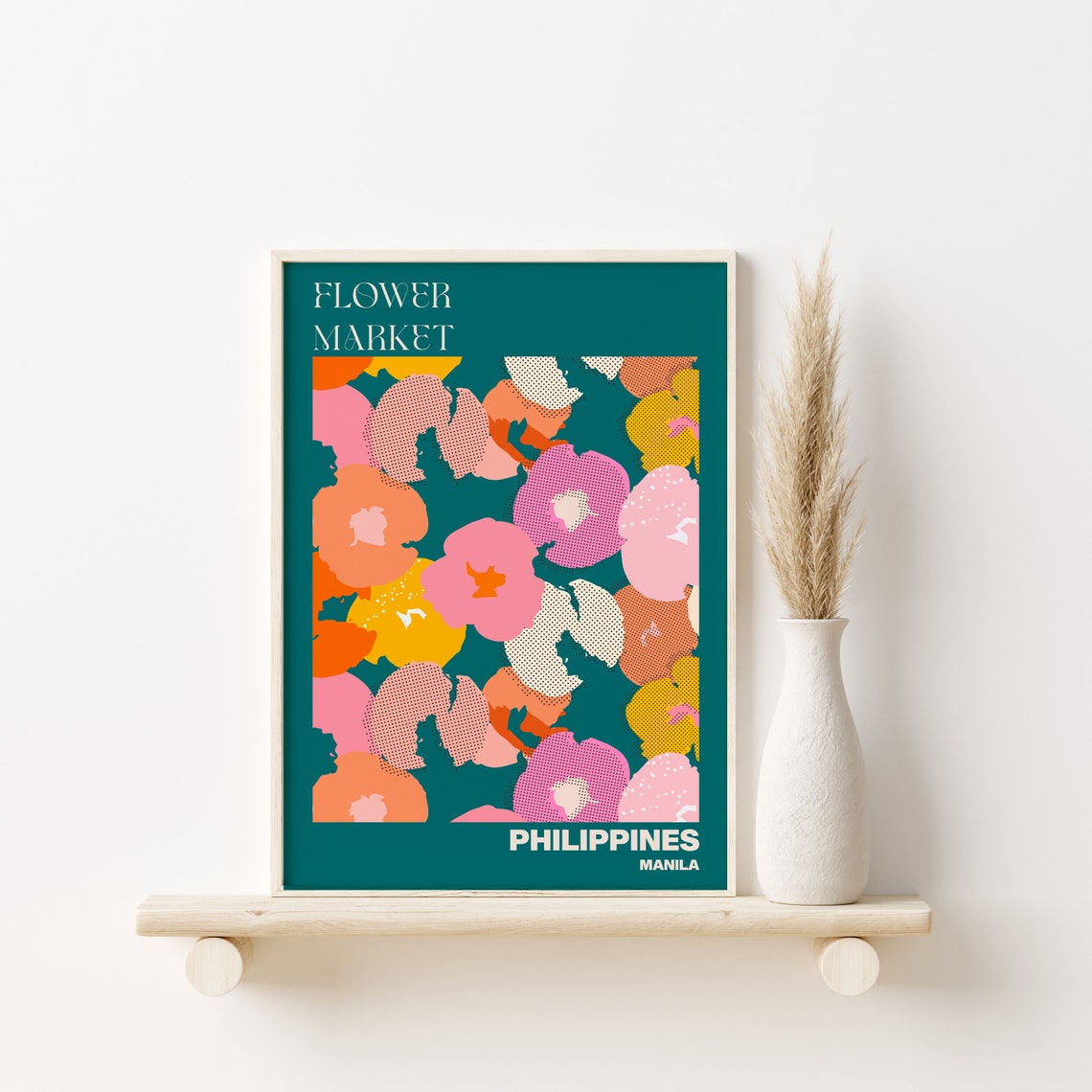 Philippines Manila Bold Bloom Dark Teal Flower Market Poster - Image 2