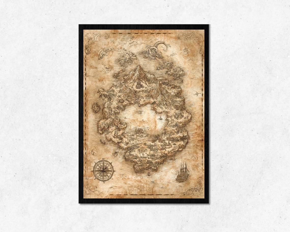 Vintage Sepia Treasure Map With Compass Rose Adventure Poster