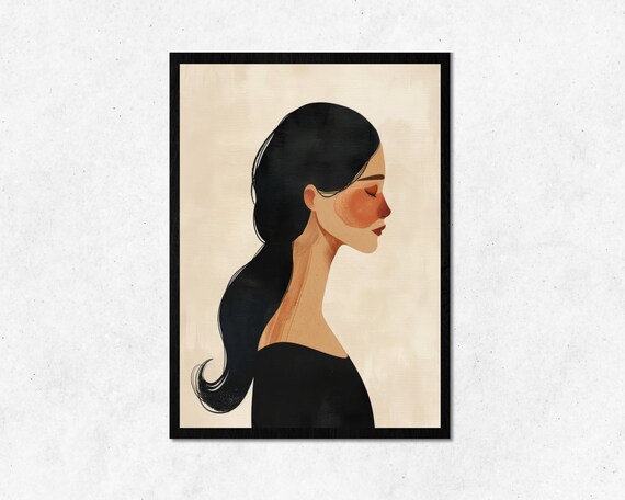 Boho Woman Profile With Closed Eyes Minimalist Art Portrait Poster