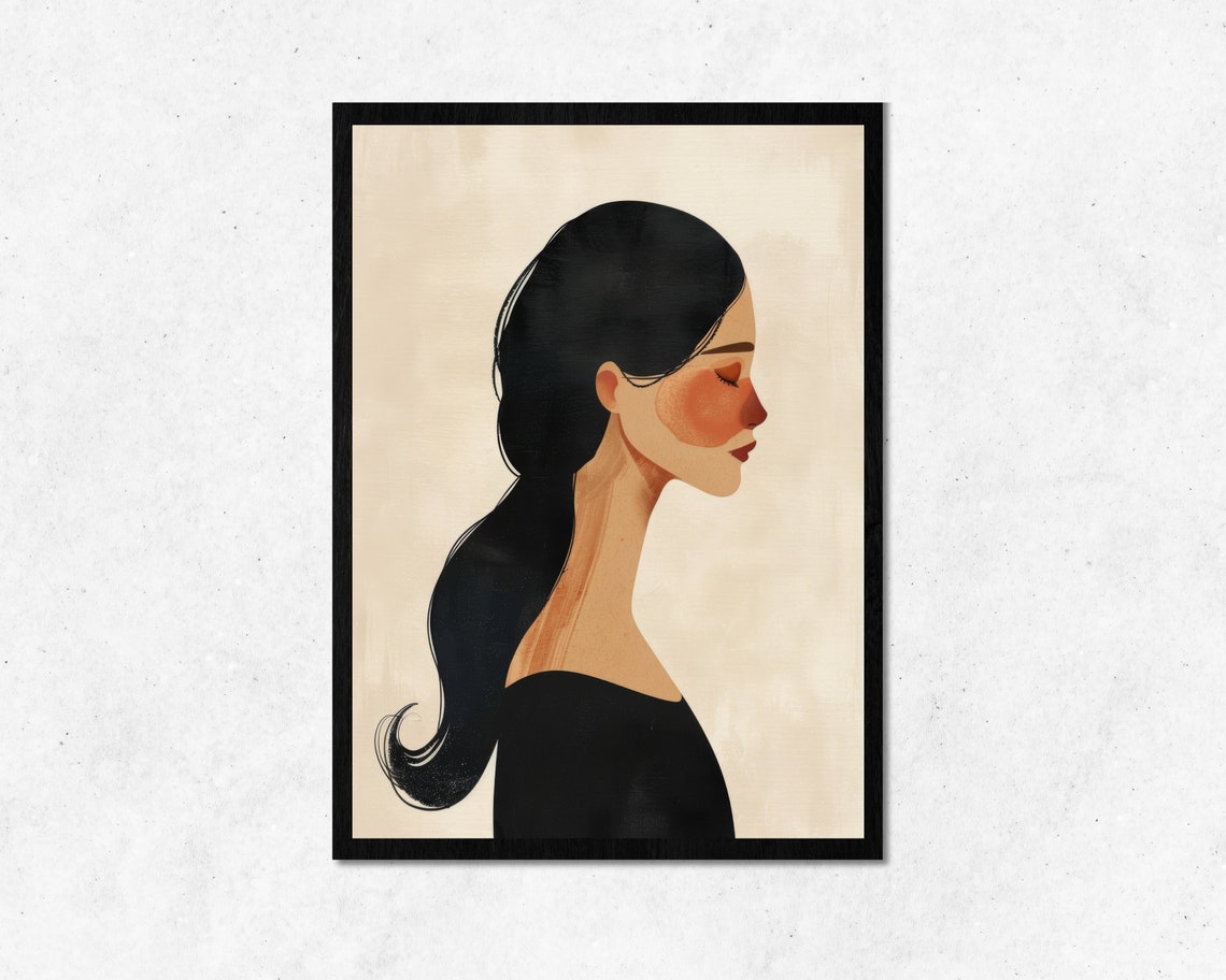 Boho Woman Profile With Closed Eyes Minimalist Art Portrait Poster