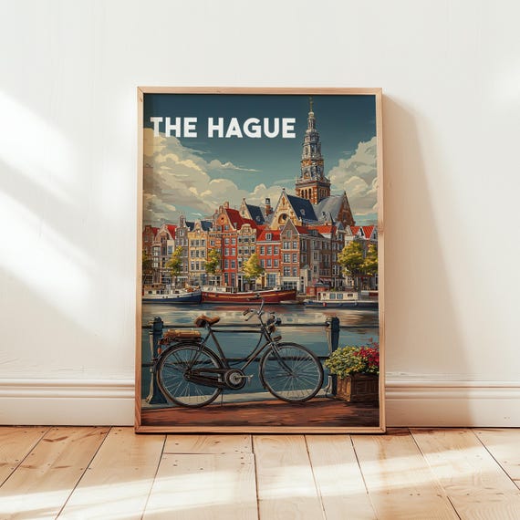The Hague Travel Poster Wall Art Netherlands City Print Vintage Decor Retro Artwork Dutchhome