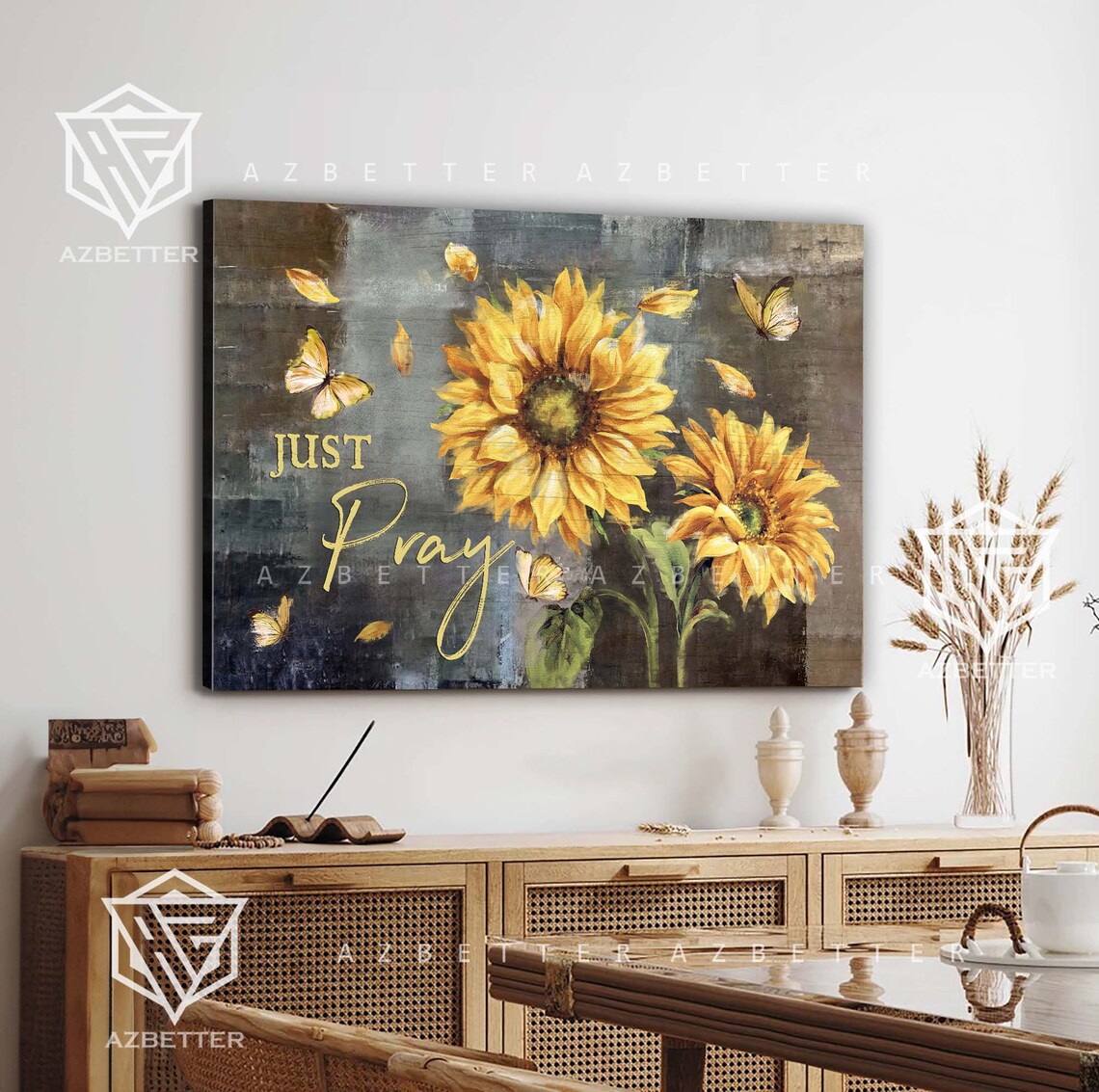 Just Pray Sunflower And Butterfly Rustic Farmhouse Vintage Poster - Image 4