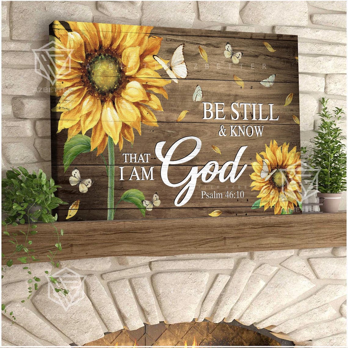 Butterfly Sunflower Be Still Know That Im God Christian Bible Verse Wall Art Rustic Farmhouse Decor Religious Gift For Home - Image 5