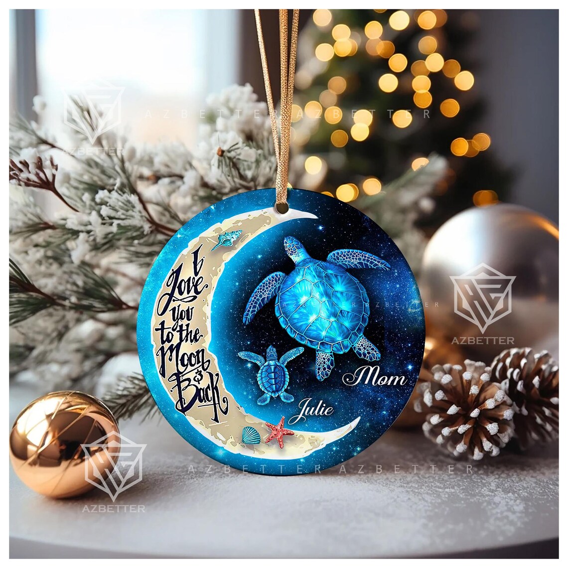 Sea Turtle Mom Love You To The Moon And Back Christmas Ornament Poster - Image 2