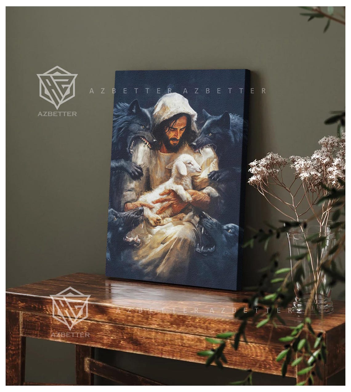 Jesus Protecting The Lamb From Wolves Christian Faith Canvas Poster - Image 2