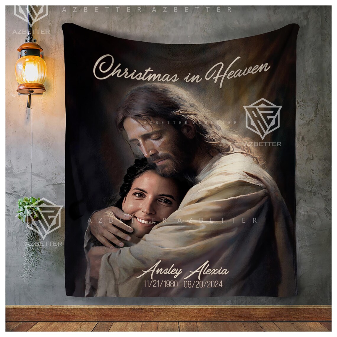 Christmas In Heaven Jesus Embracing Loved One Memorial Blanket Poster - Image 5
