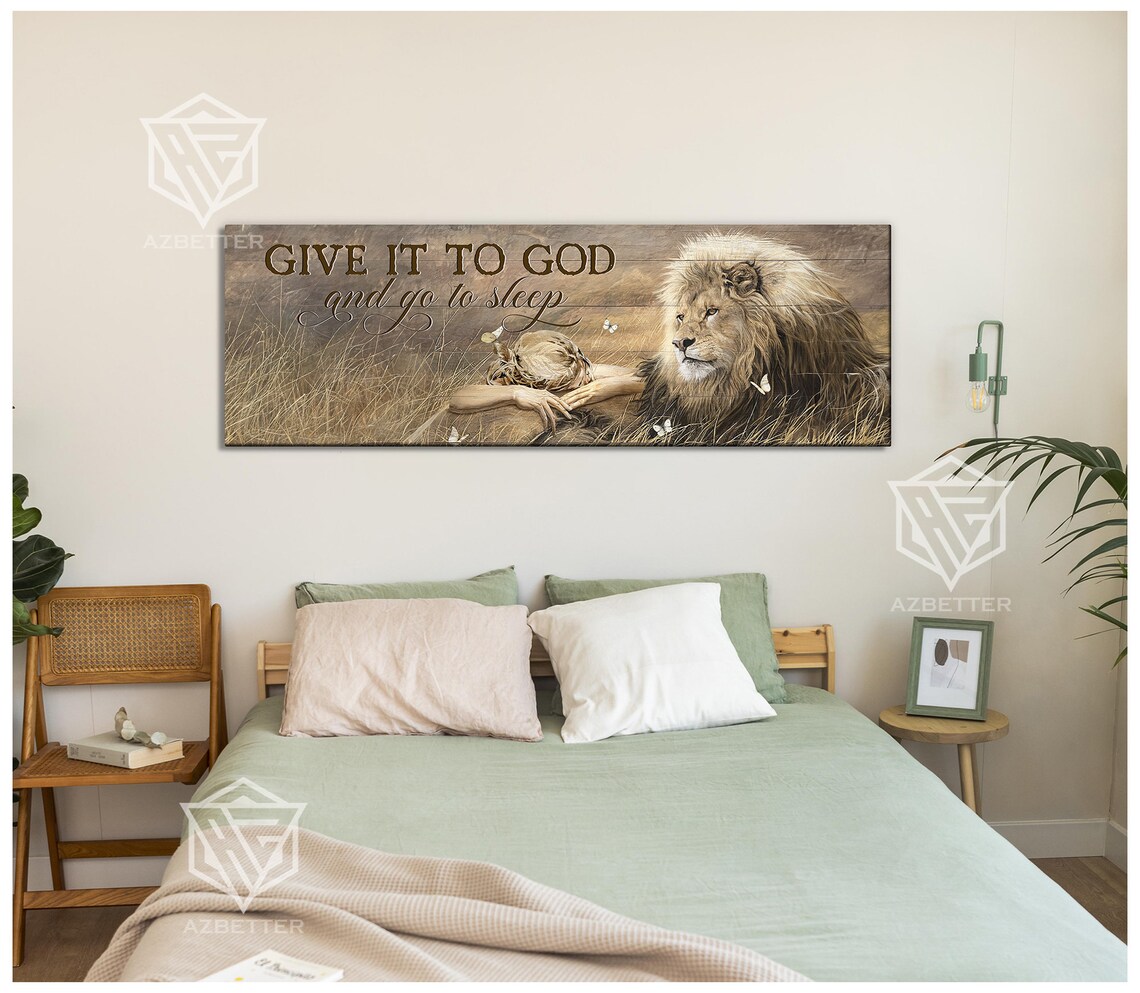 Give It To God And Go To Sleep Lion Sleeping Child Faith Comfort Poster - Image 4
