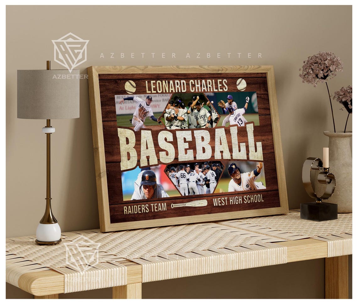 Custom Baseball Photo Collage Personalized Senior Night Gift High School Baseball Team Wall Art Baseball Player Birthday Gift - Image 2