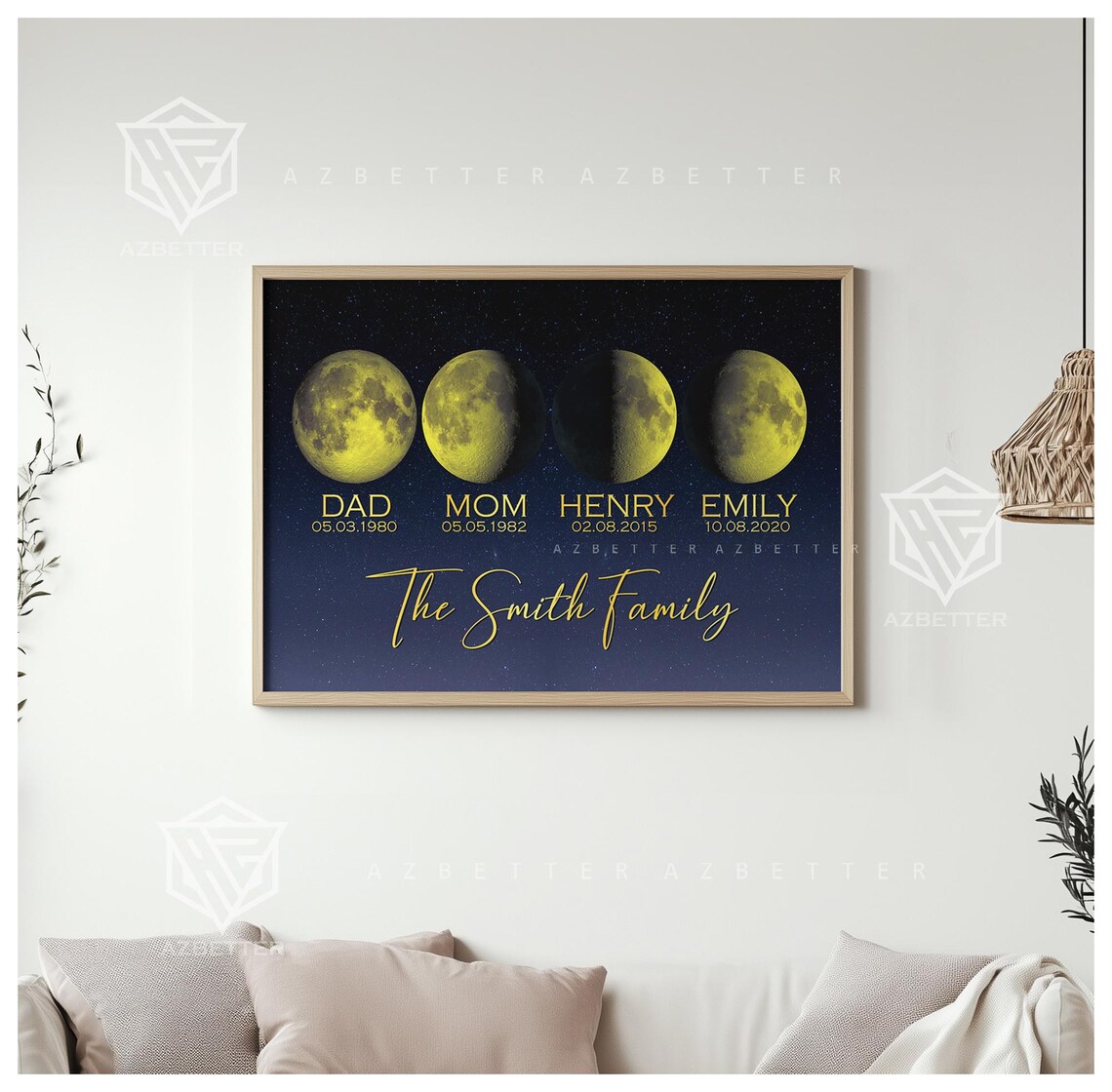 The Smith Family Gold Moon Phase Family Birthday Starry Poster - Image 5