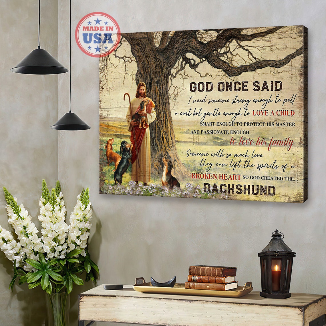 Jesus Holding a Dachshund with Three More Under a Tree Tribute Poster - Image 4