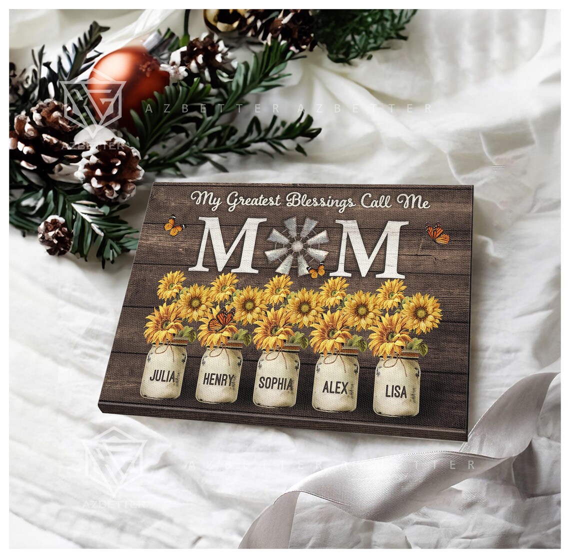 My Greatest Blessings Call Me Mom Sunflower Mason Jar Wall Poster - Image 2