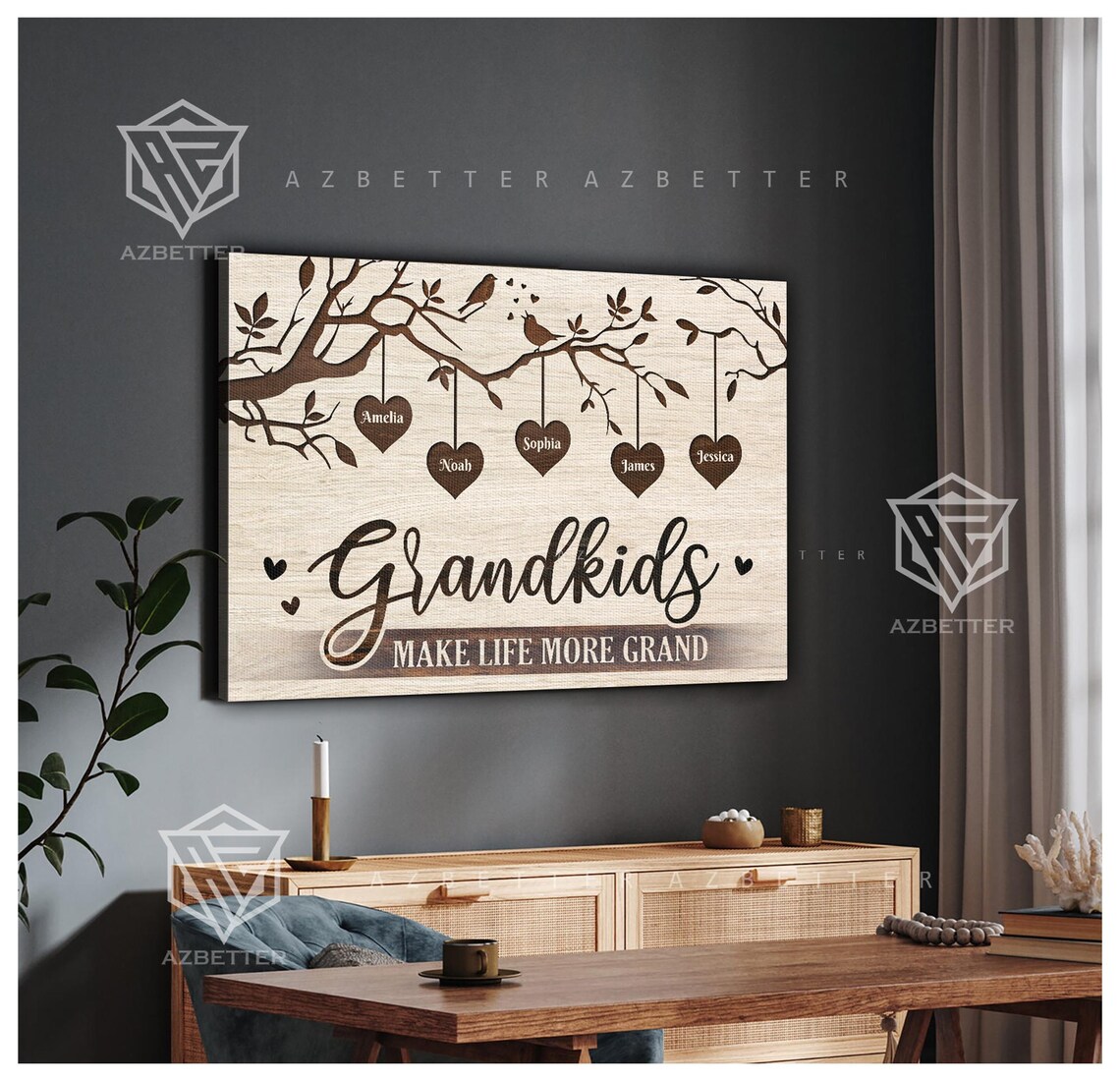 Grandkids Make Life More Grand Tree Branch Heart Names Poster - Image 4