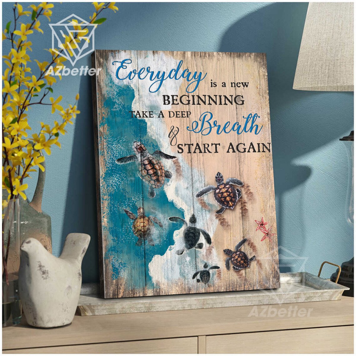 Sea Turtles Ocean New Beginning Take a Deep Breath Quote Poster - Image 5