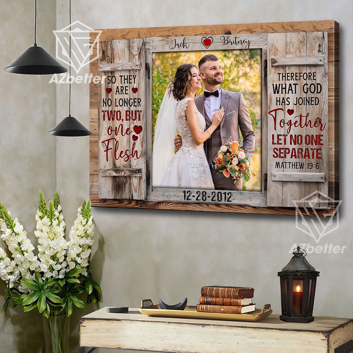 Personalized Wedding Photo Canvas Matthew Nineteen Six Verse Poster - Image 4