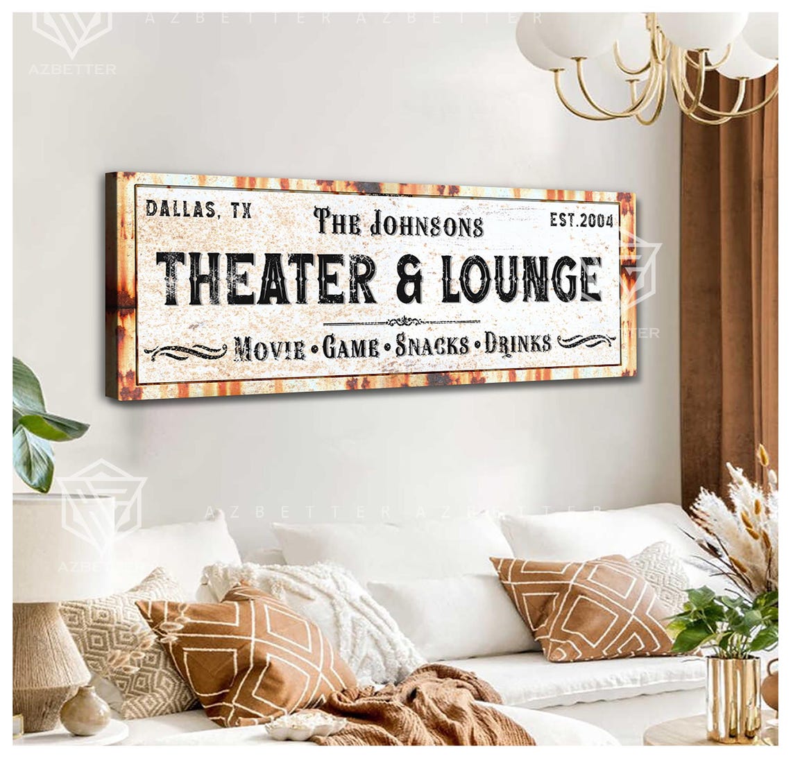 Custom Family Theater And Lounge Sign Vintage Movie Room Decor Personalized Home Cinema Wall Art Rustic Family Entertainment Sign - Image 4