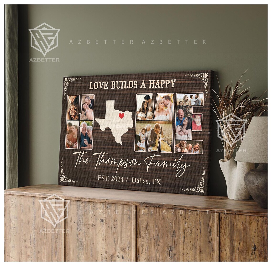 Love Builds A Happy Home Texas Map Family Photo Collage Wall Poster - Image 3