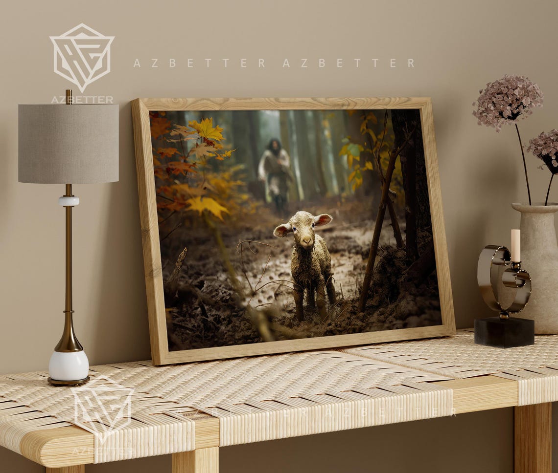The Good Shepherd Finds The Lost Lamb Christian Jesus Canvas Poster - Image 5