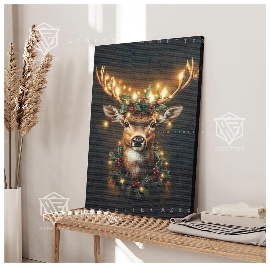 Christmas Deer Art Print, Rustic Holiday Reindeer - Image 2
