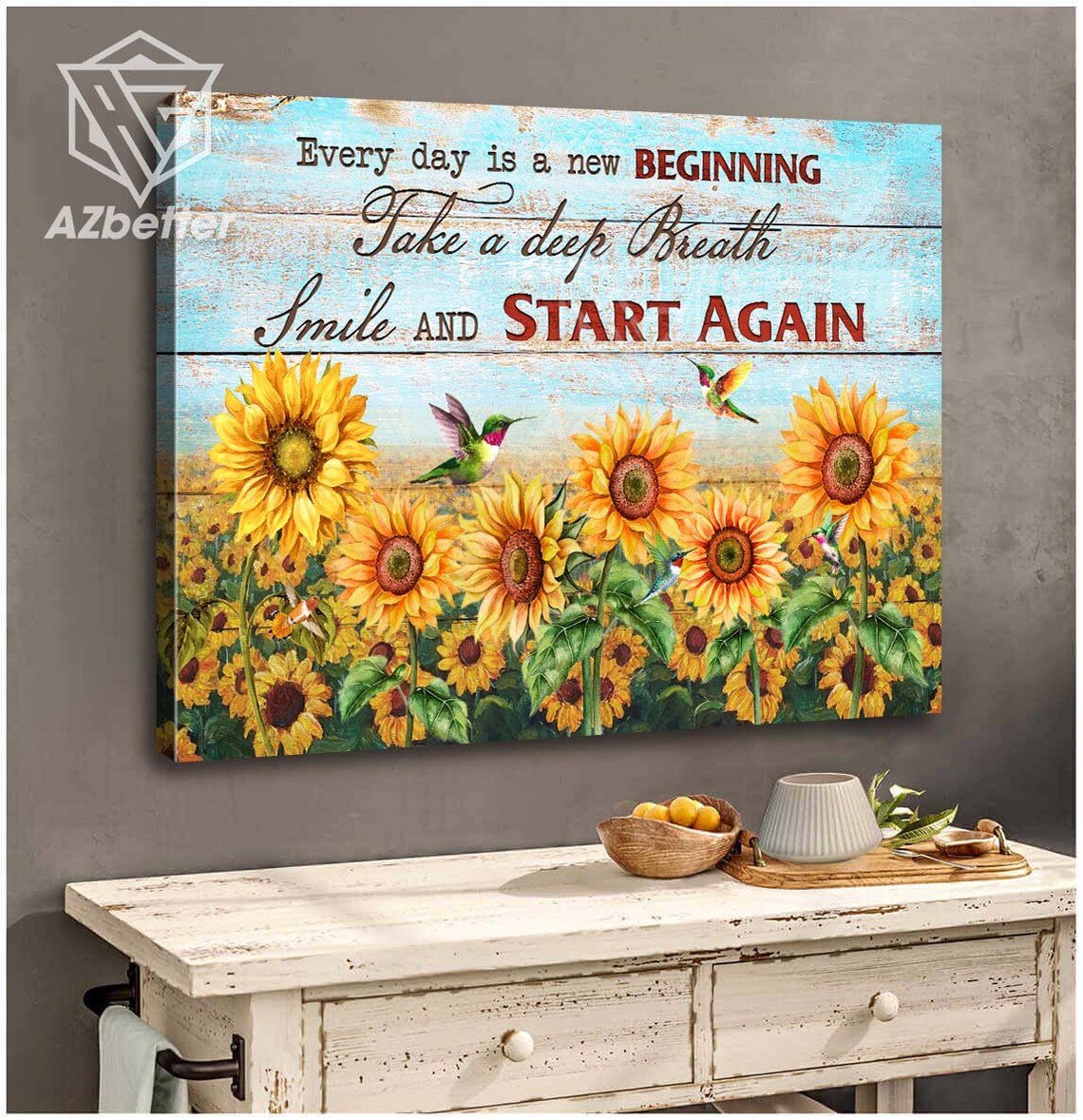 Sunflower Field with Hummingbirds New Beginning Quote Poster - Image 5