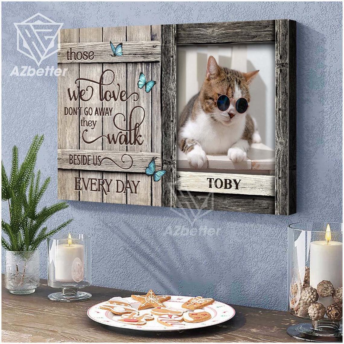 Custom Cat Memorial Photo Frame Sunglasses Cat Blue Butterfly Poster - Image 4