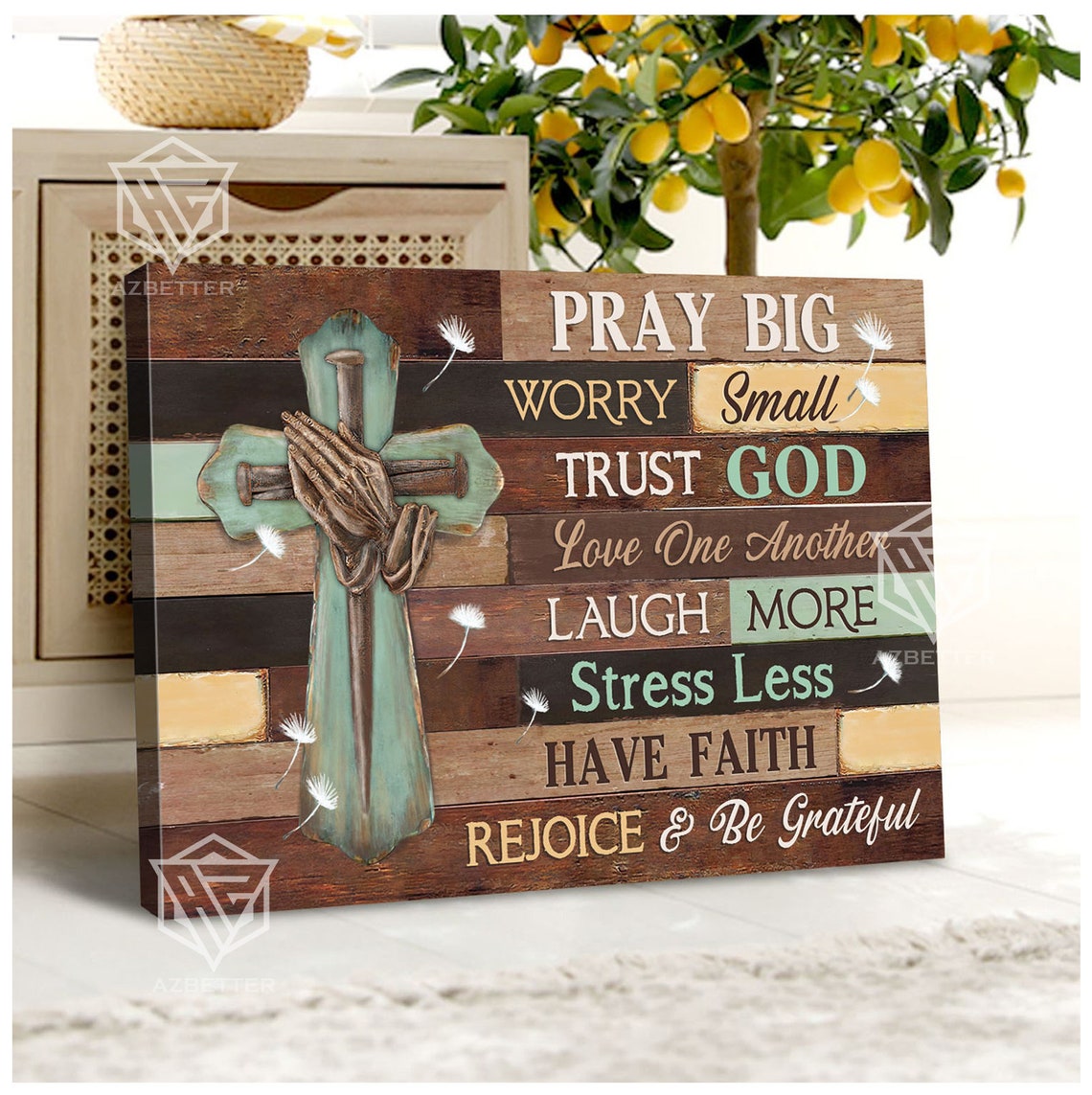 Pray Big Worry Small Trust God Laugh More Rustic Cross Poster - Image 2