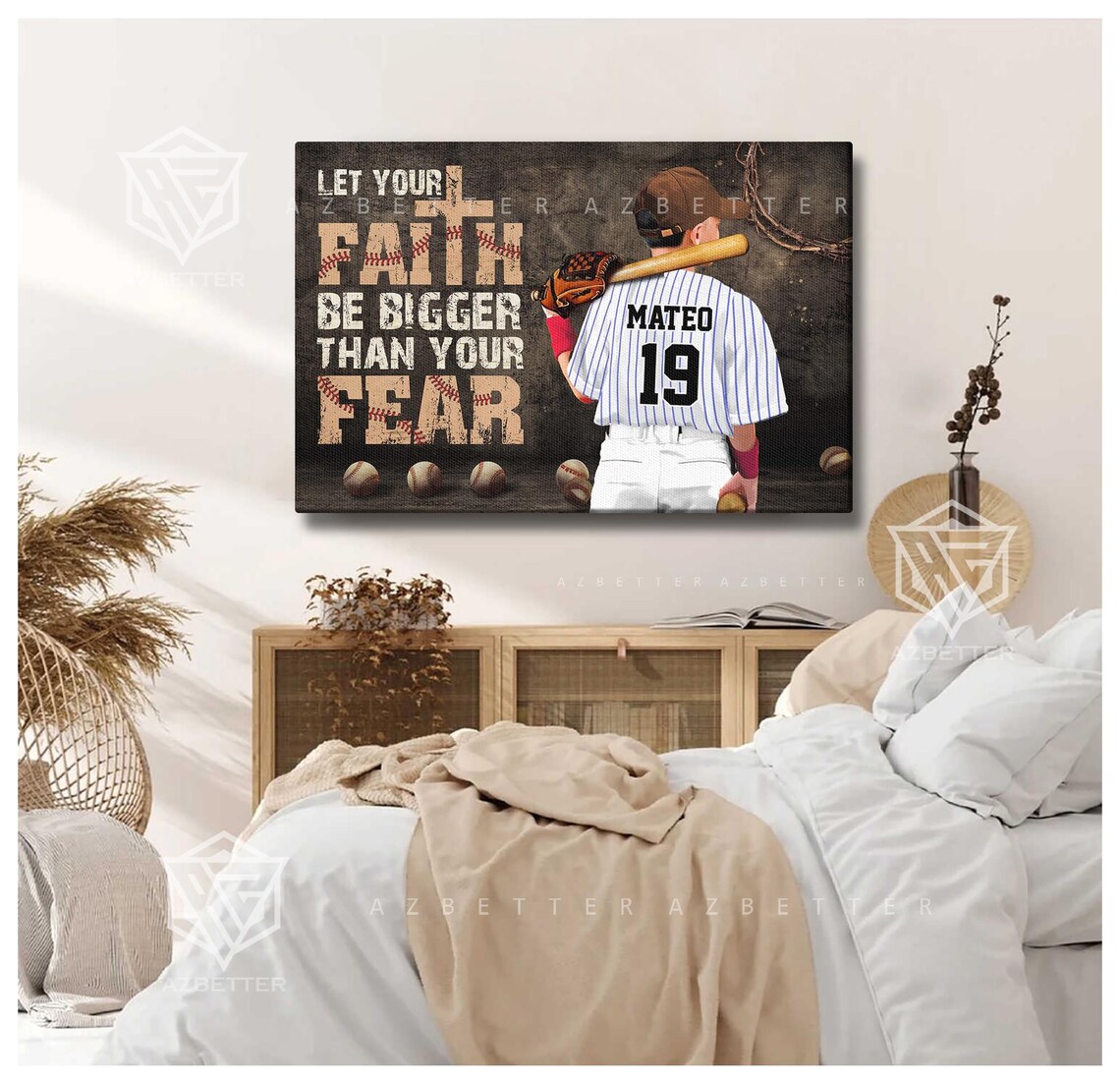 Let Your Faith Be Bigger Than Your Fear Baseball Cross Poster - Image 4