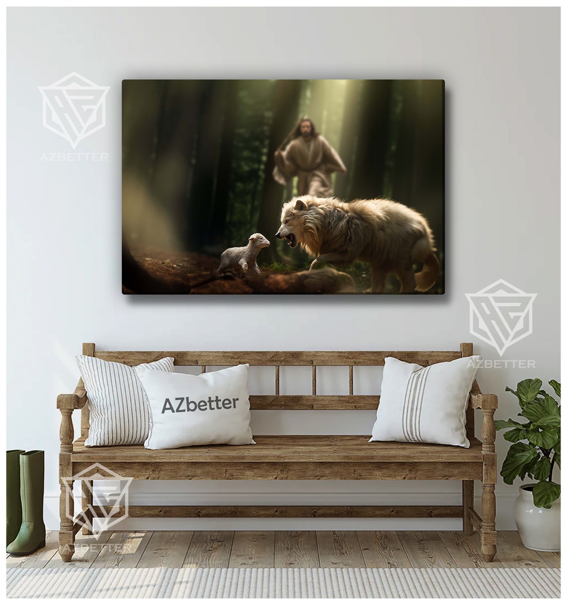 Lion And Lamb Jesus Good Shepherd Forest Protection Christian Poster - Image 4