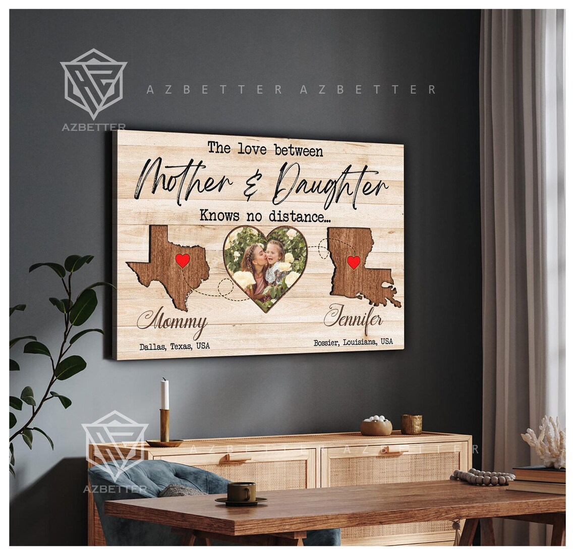 Personalized Mother Daughter Distance Map Art Print - Image 3