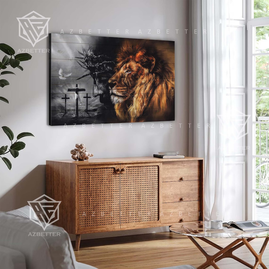 Lion Of Judah Jesus Crown Of Thorns Three Crosses Faith Poster - Image 4