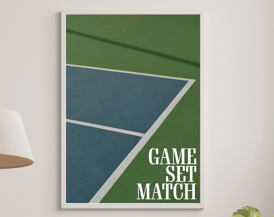 Modern Game Set Match Tennis Court Photo Typography Sports Poster