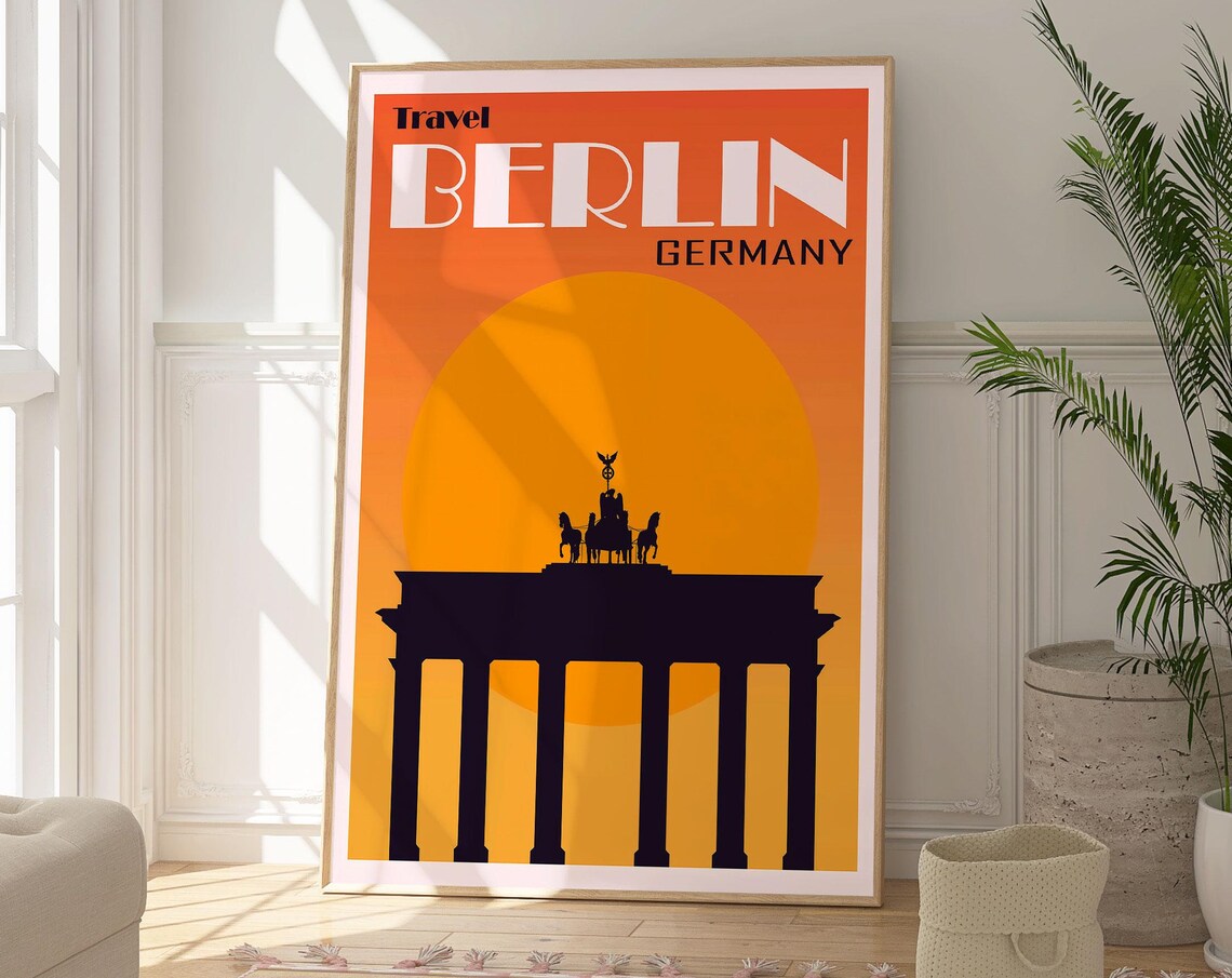 Berlin Germany Travel Poster Brandenburg Gate Sunset Silhouette Print