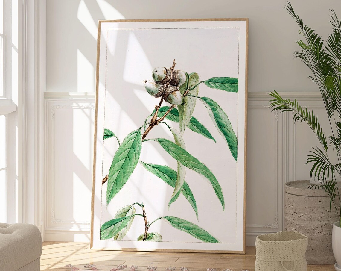 Japanese Maple Branch Green Leaves Seed Watercolor Botanical Wall Art