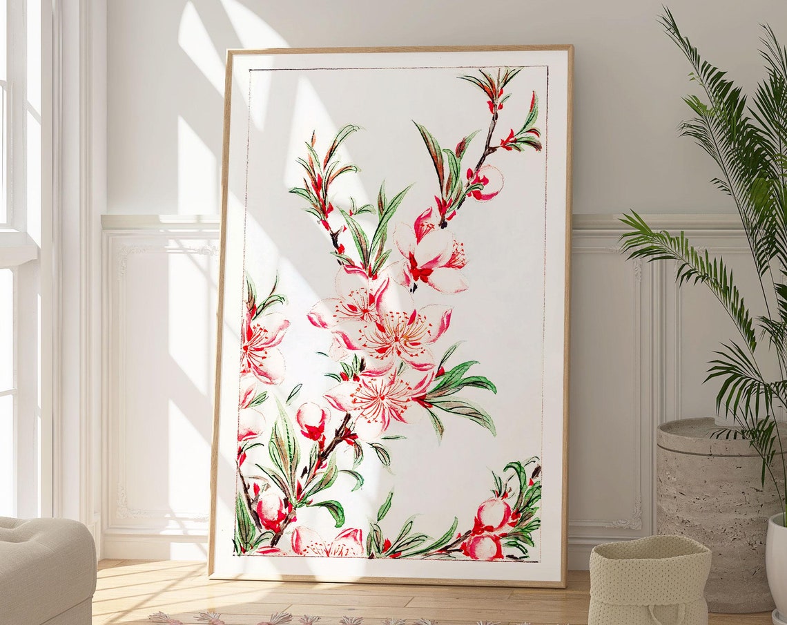 Peach Blossom Branches Spring Flowers Japanese Botanical Wall Art