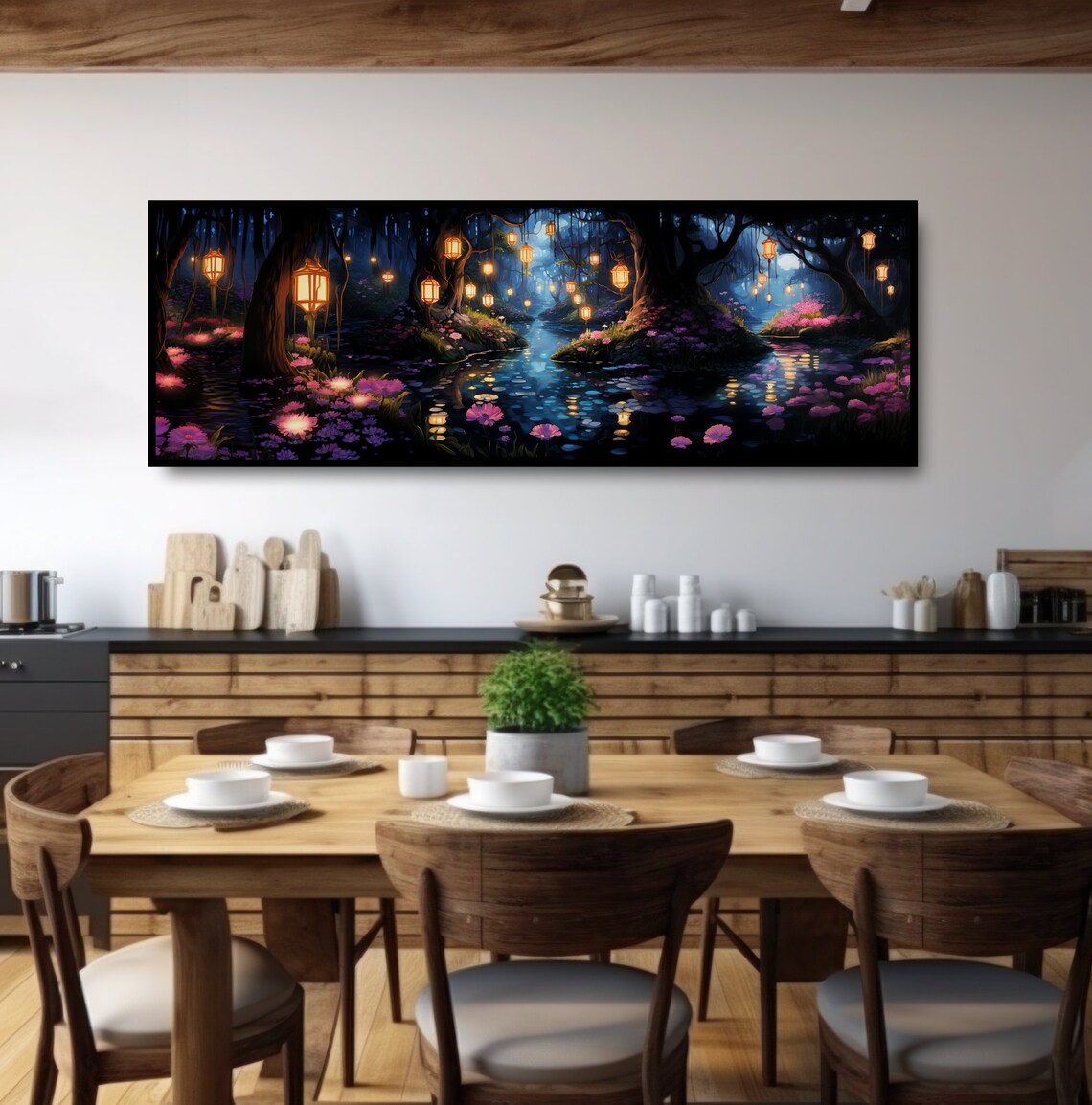 Enchanted Swamp Forest Fantasy, Lanterns Art Print - Image 4