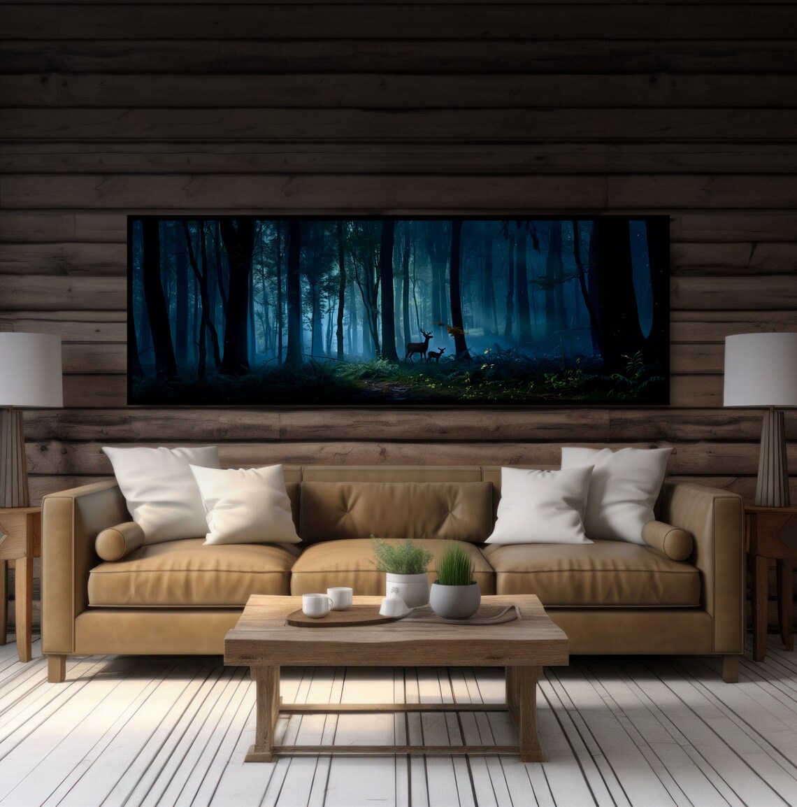 Enchanted Woods Deer Panoramic Landscape Art Print - Image 5
