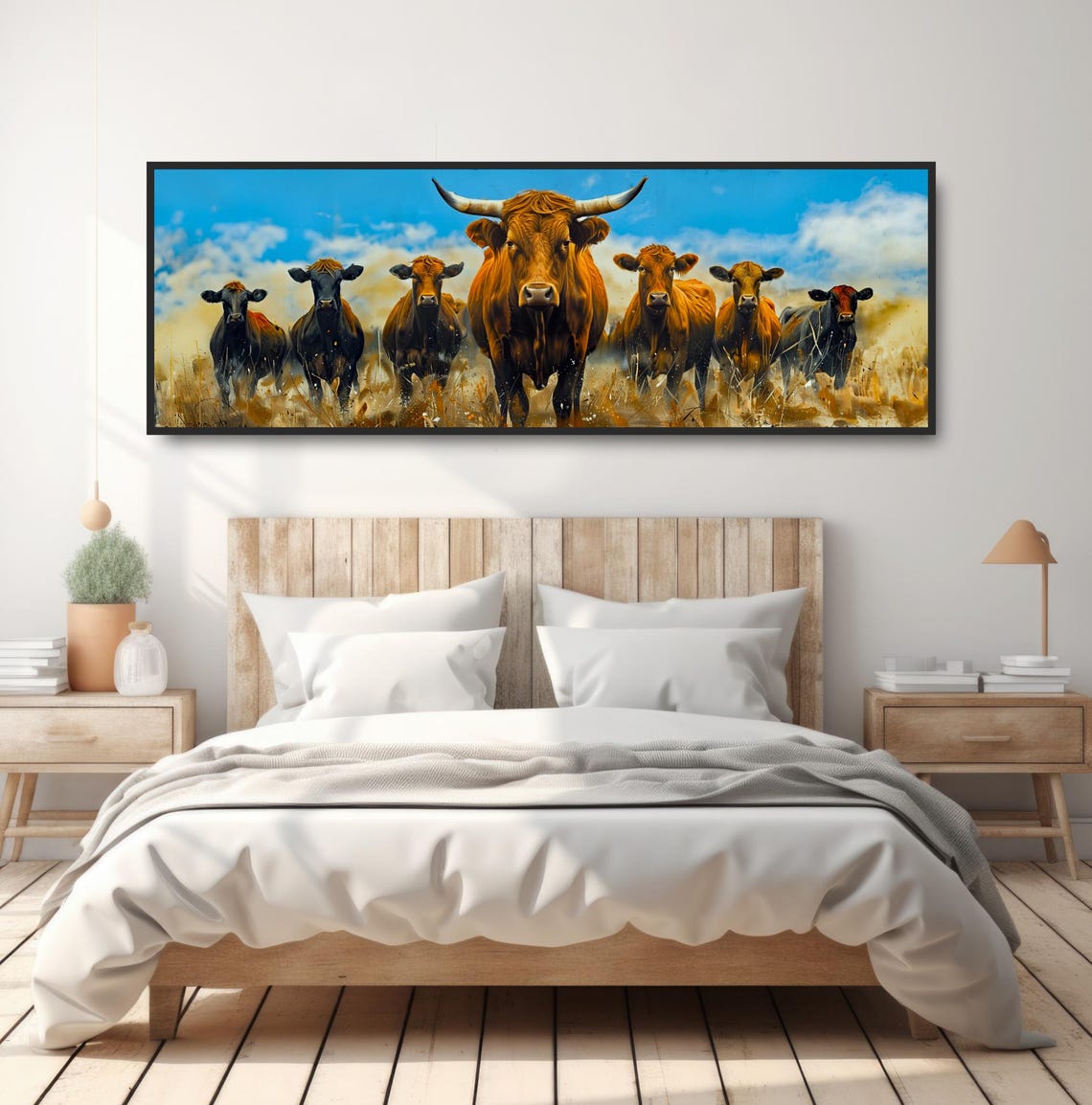 Brown Cattle Herd Blue Sky Panoramic Rustic Western Farmhouse Poster - Image 4