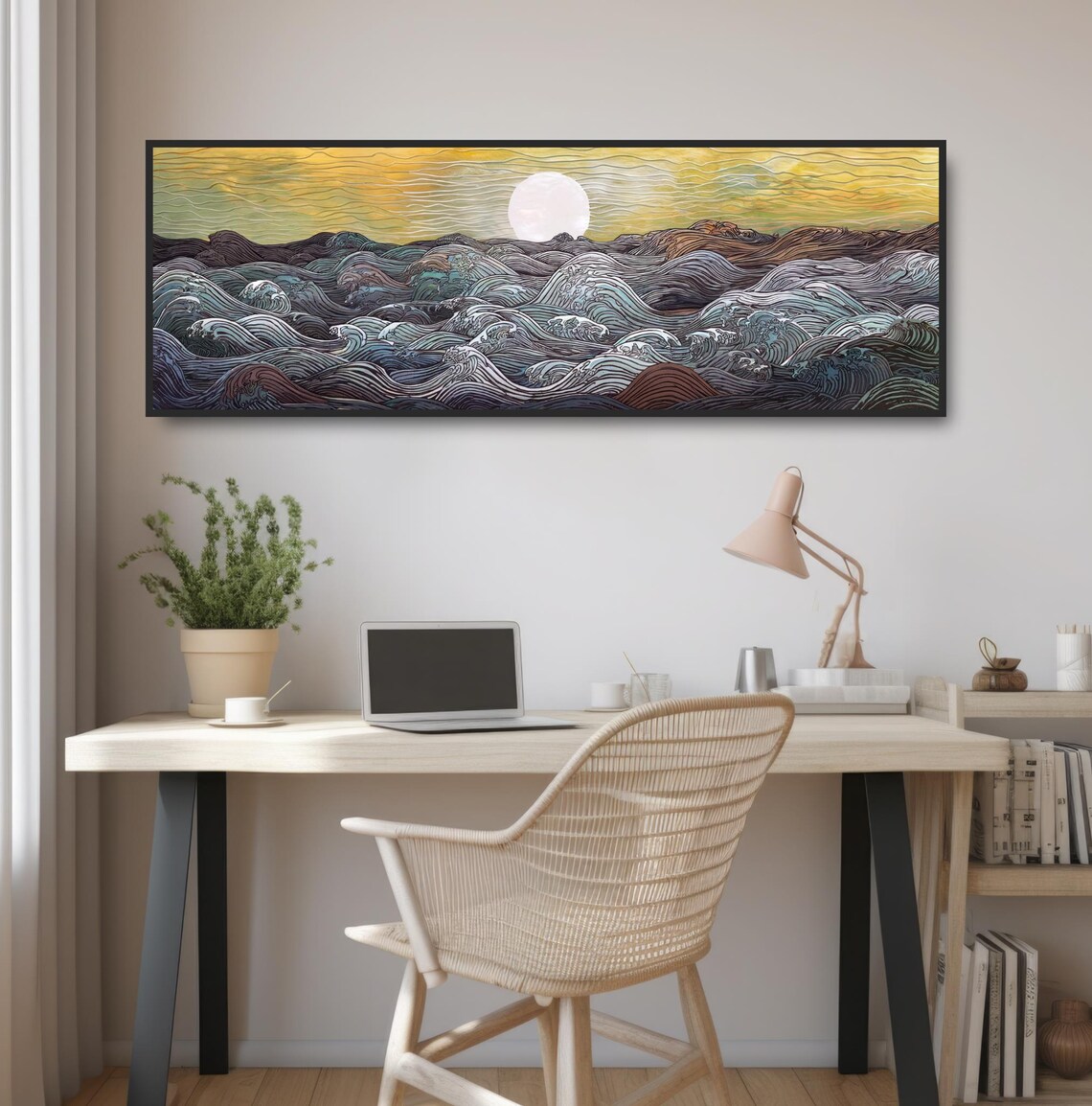 Moonlit Ocean Waves Night Painting Swirling Sea Zen Wall Poster - Image 2