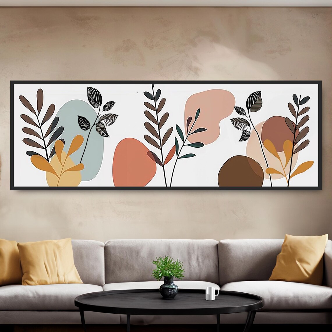 Mid Century Modern Boho Plant Abstract Art Print
