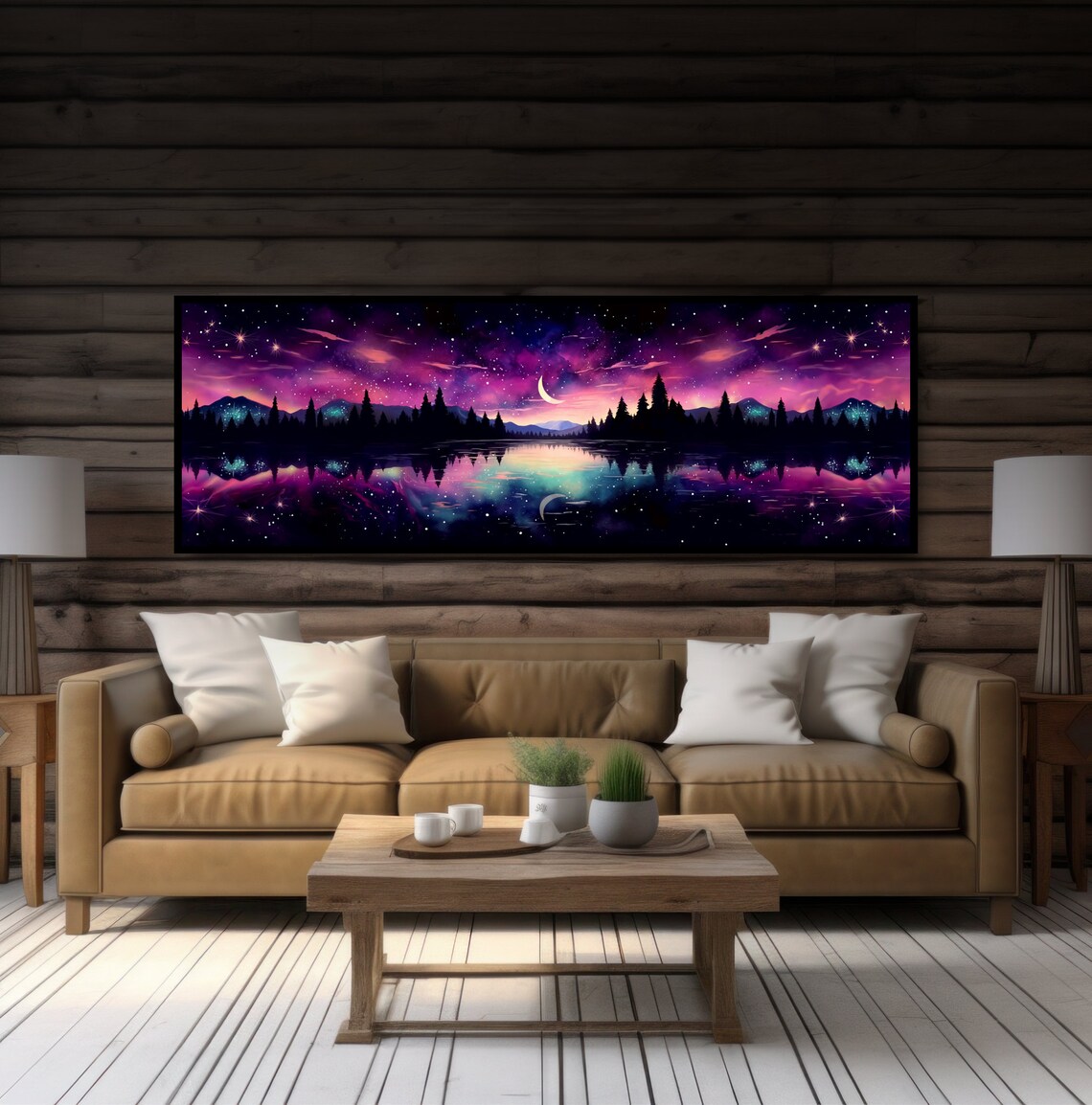 Aurora Borealis Night Lake Landscape Art Print - Image 5