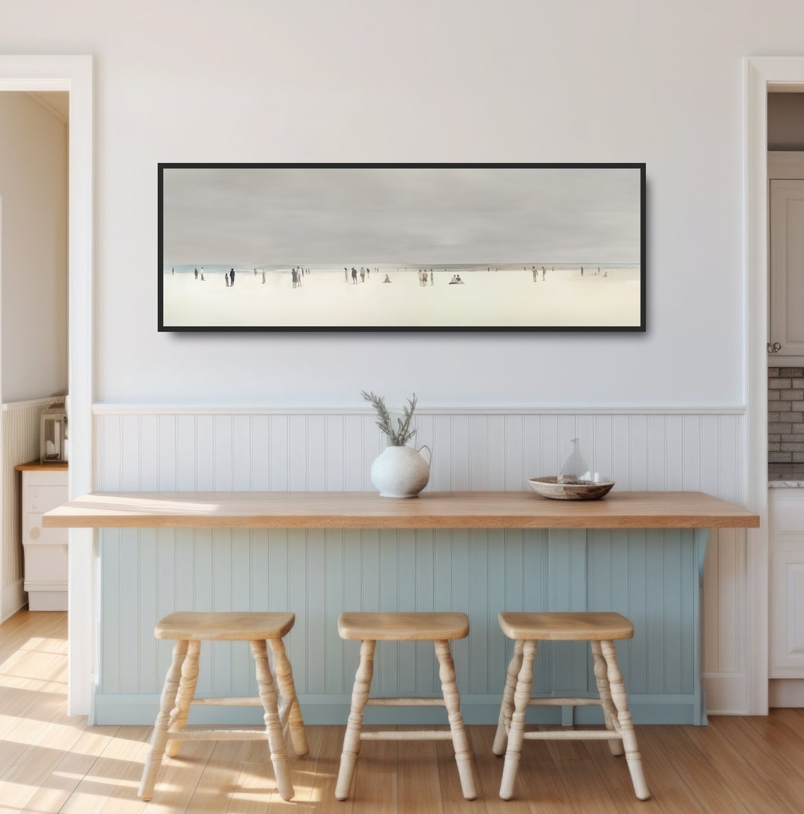 Vintage Minimalist Beach Figures Soft Neutral Seascape Art Poster - Image 3