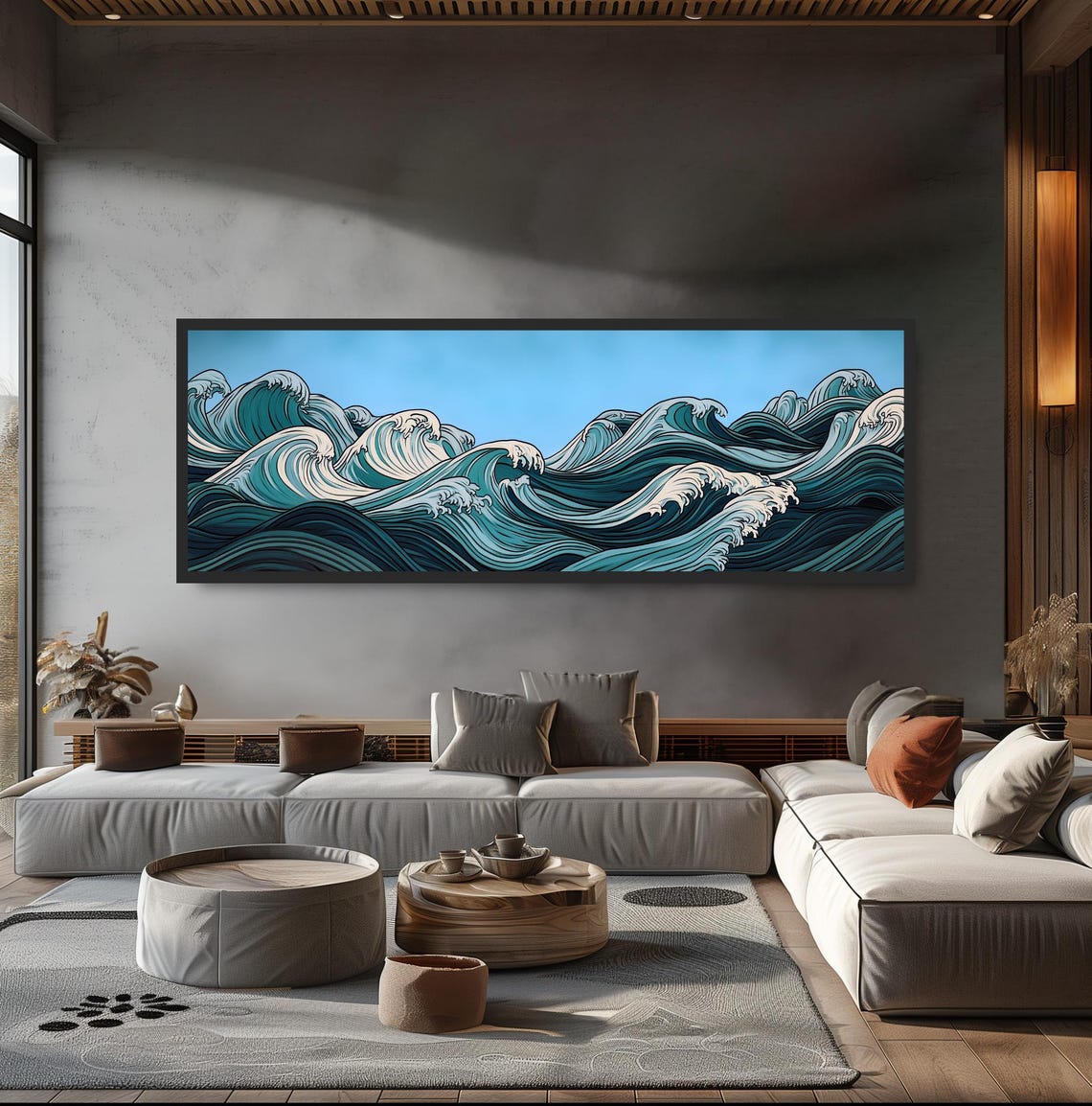 Japanese Ukiyo E Ocean Waves Teal Great Wave Style Wall Art Poster - Image 5