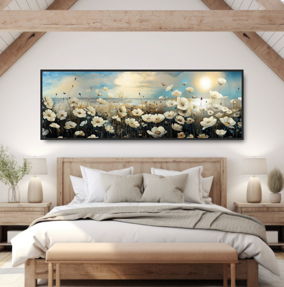 White Wildflowers Beach Sunset Romantic Floral Landscape Poster - Image 5