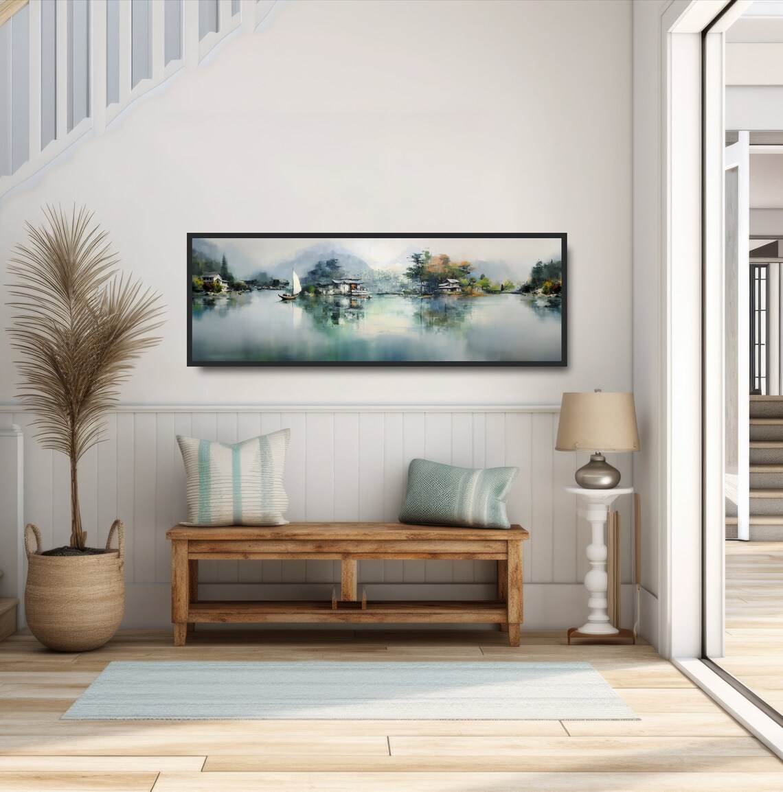 Sailboat On A Lake, Asian Landscape Wall Art Print - Image 2