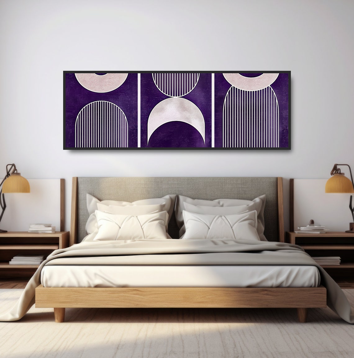Purple Geometric Modern Art Silver Circles Arches Stripes Wall Poster - Image 4