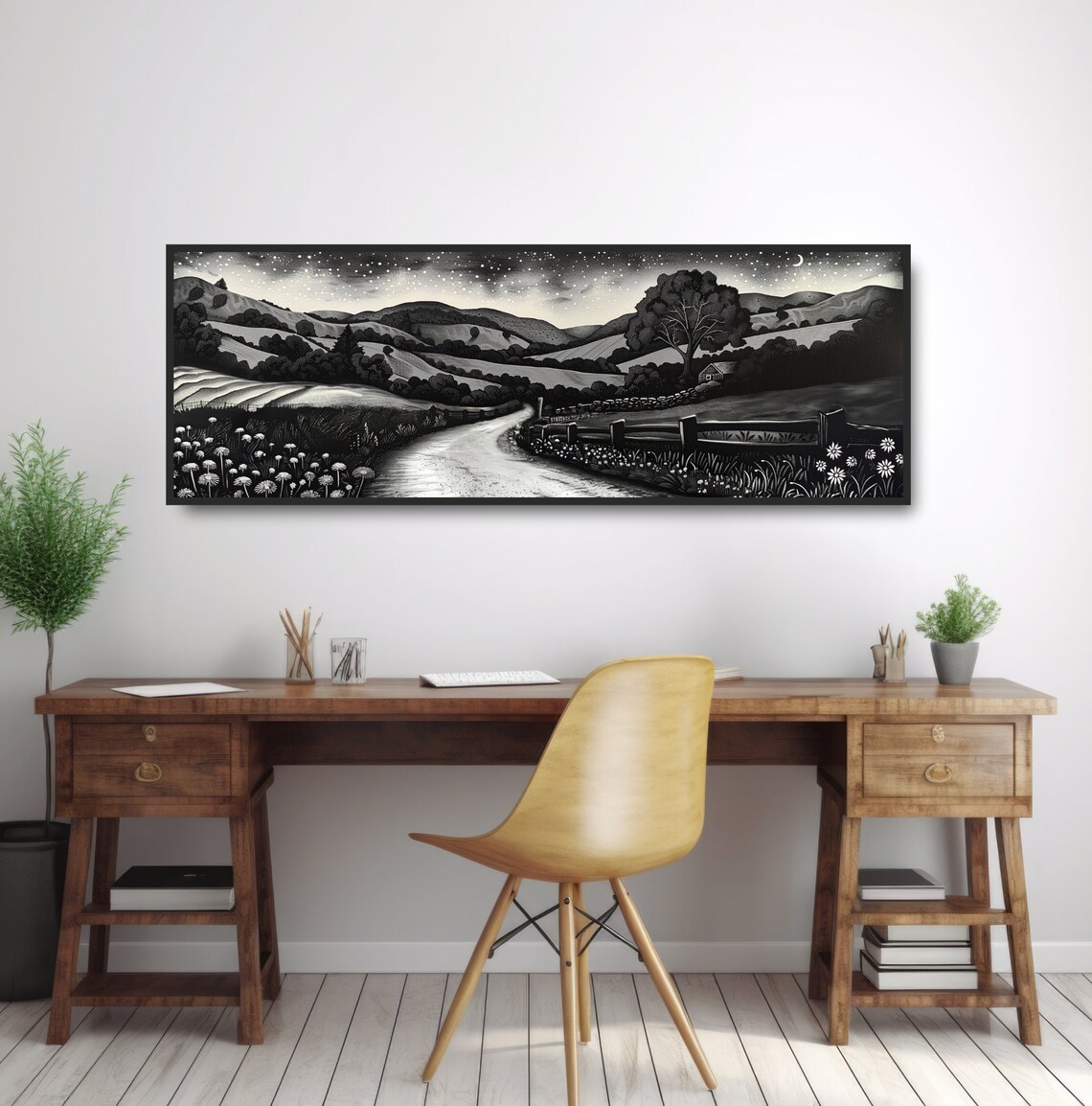 Country Road Countryside Night Sky Art Print, Farmhouse - Image 2